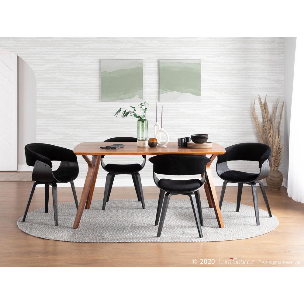 Black Wood, Black Velvet Vintage Mod Chair - Set of 2. Picture 9