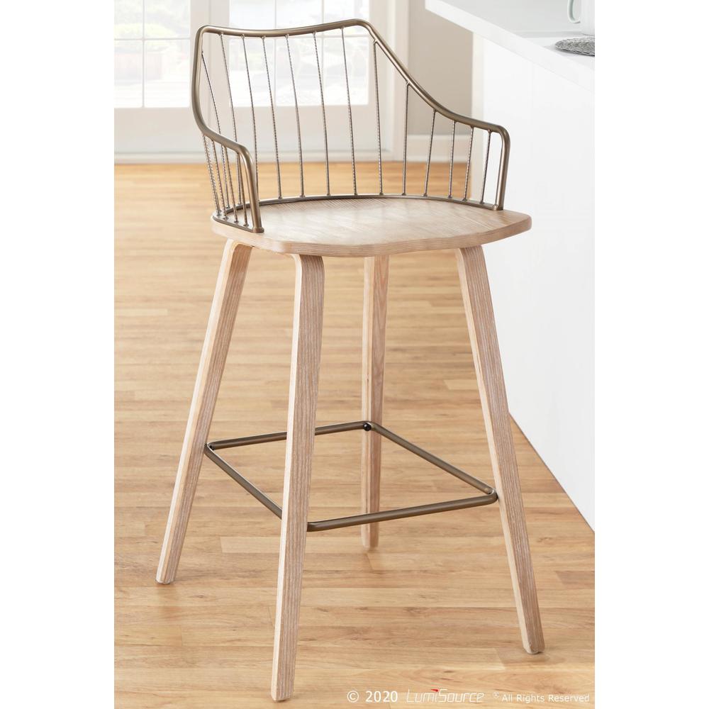 White Washed Wood, Antique Copper Metal Winston Counter Stool. Picture 8