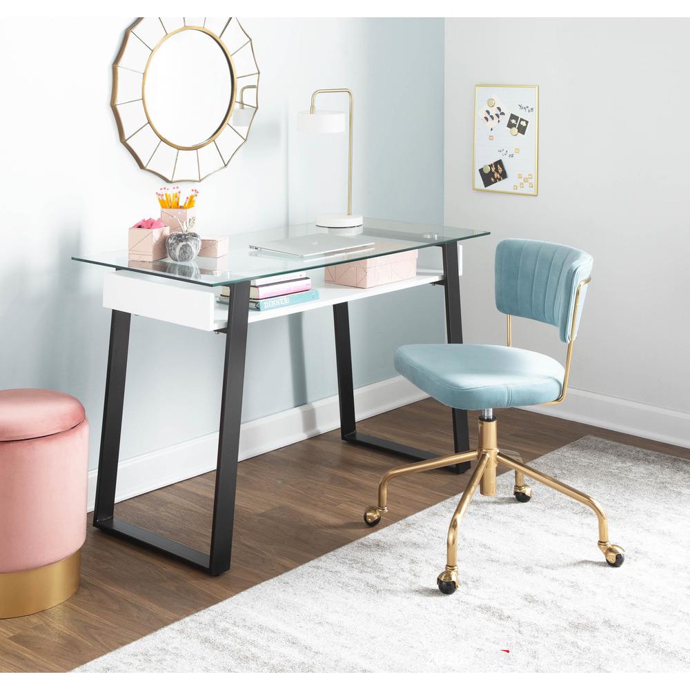 Gold Metal, Light Blue Velvet Tania Task Chair. Picture 9