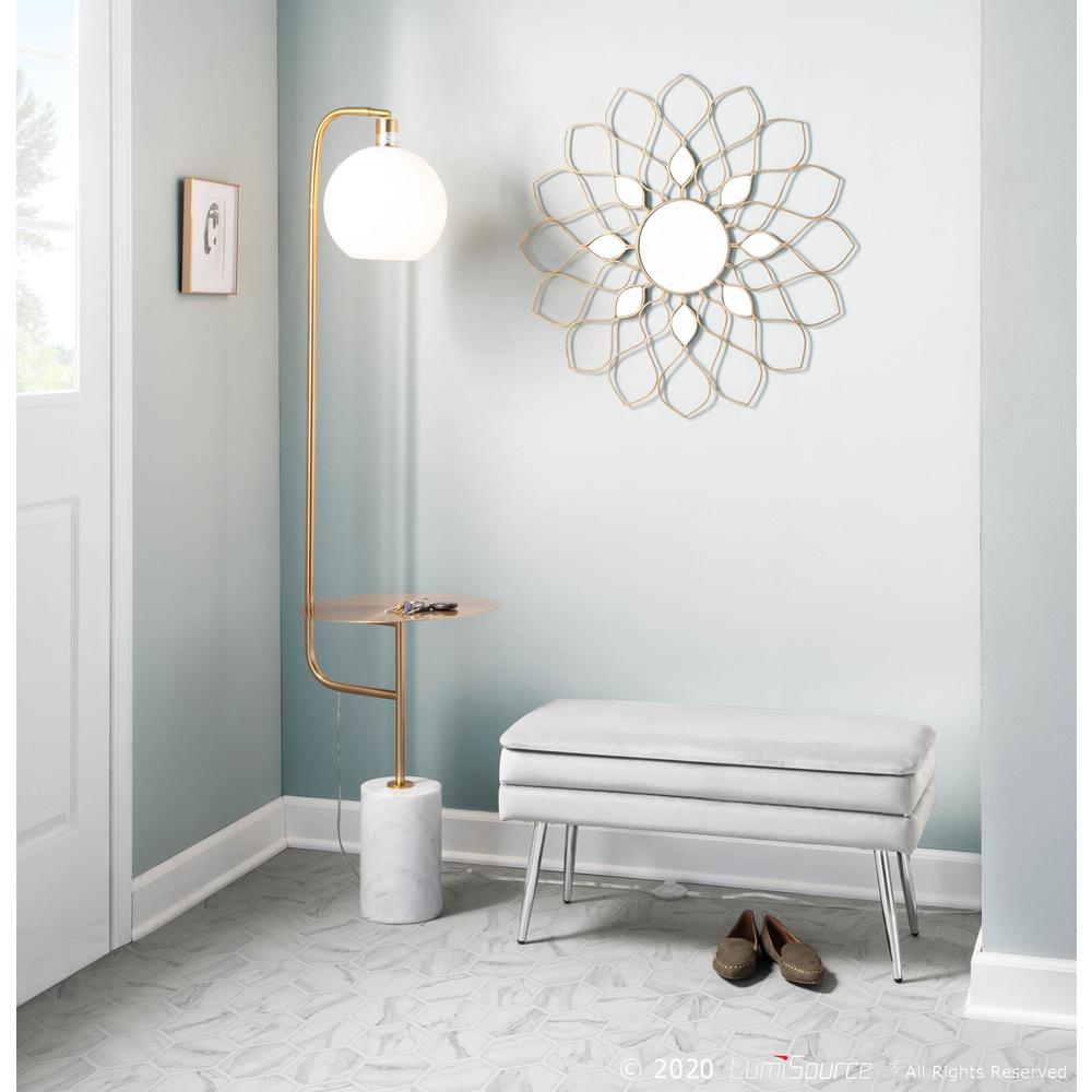 White Marble, Gold Metal, White Shade Symbol Floor Lamp with Side Table. Picture 13
