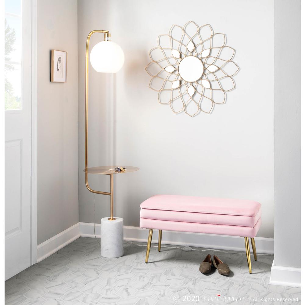 White Marble, Gold Metal, White Shade Symbol Floor Lamp with Side Table. Picture 14