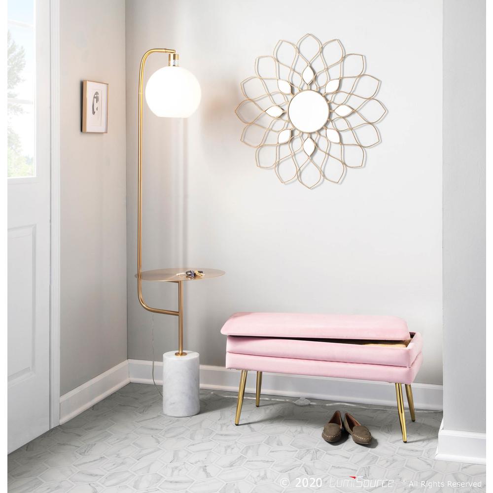 White Marble, Gold Metal, White Shade Symbol Floor Lamp with Side Table. Picture 15
