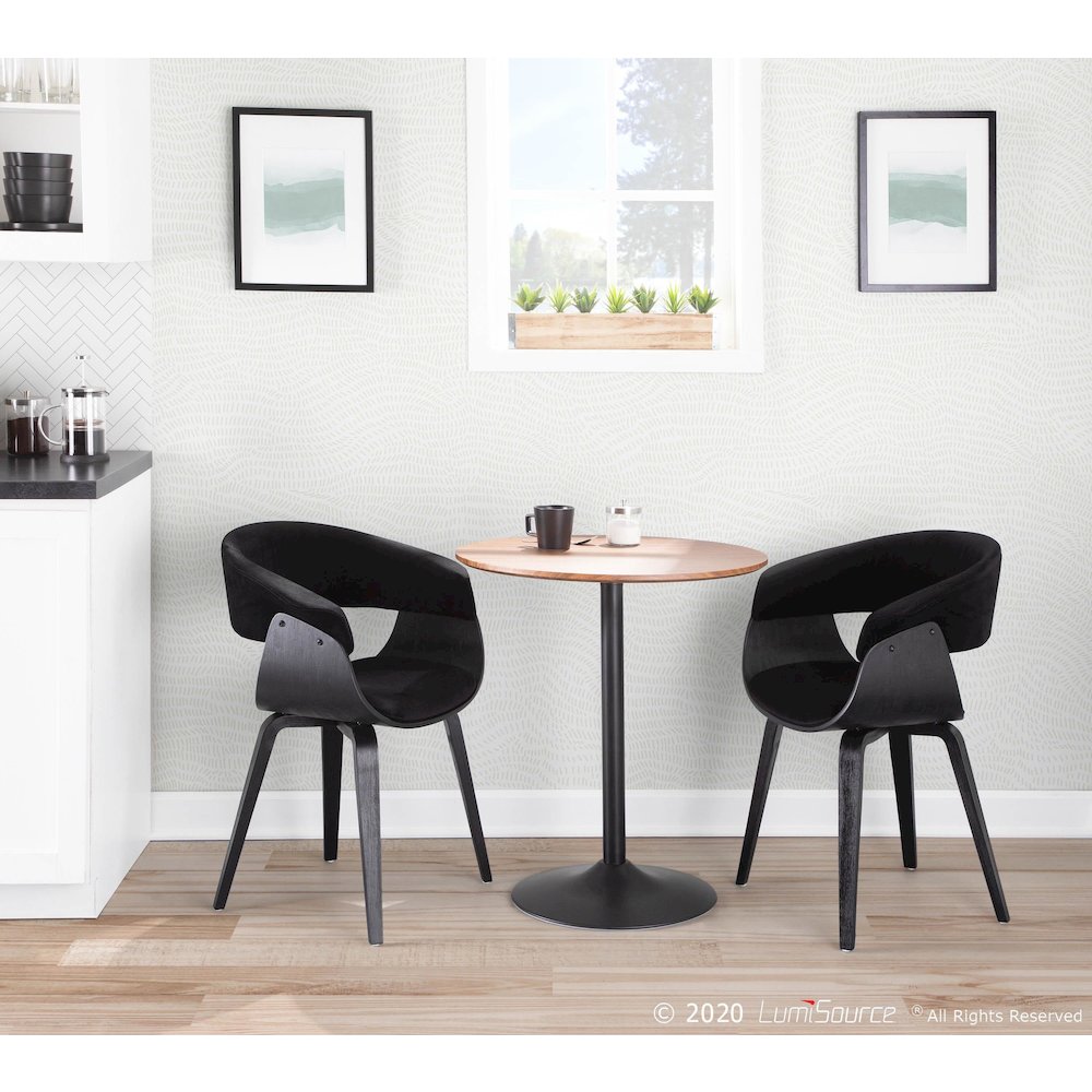 Black Wood, Black Velvet Vintage Mod Chair - Set of 2. Picture 10