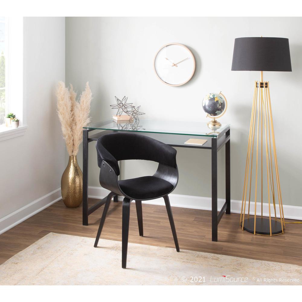 Black Wood, Black Velvet Vintage Mod Chair - Set of 2. Picture 11