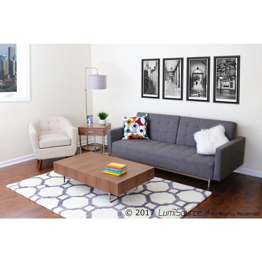 Walnut Wood, Stainless Steel Silver Frame Roman End Table. Picture 8
