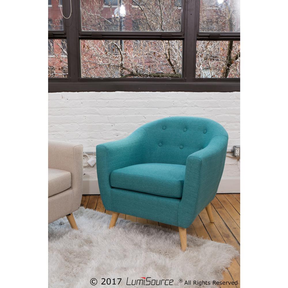 Natural Wood, Teal Fabric Rockwell Accent Chair. Picture 8
