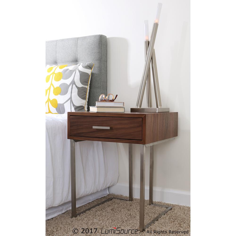 Walnut Wood, Stainless Steel Silver Frame Roman End Table. Picture 9