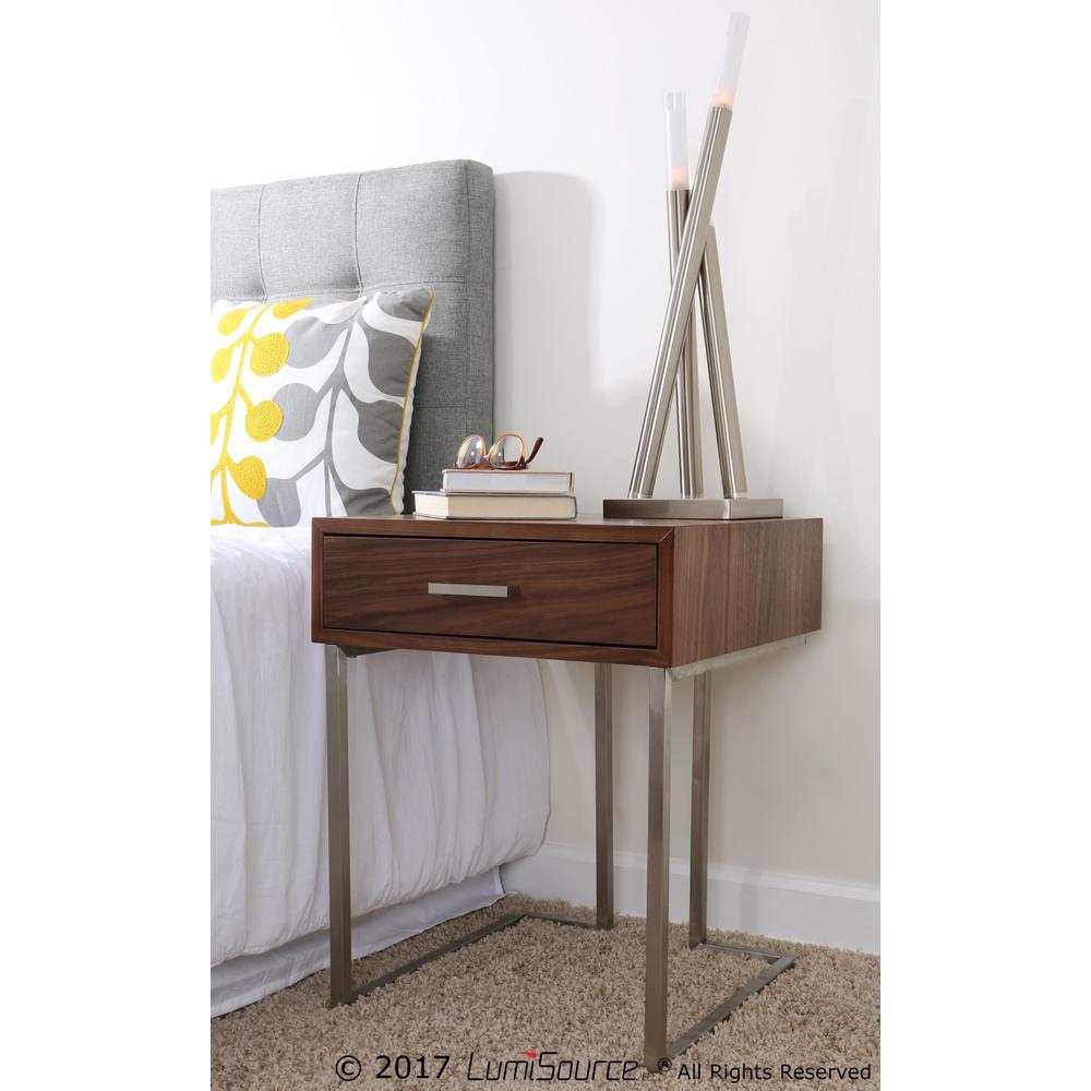 Walnut Wood, Stainless Steel Silver Frame Roman End Table. Picture 11