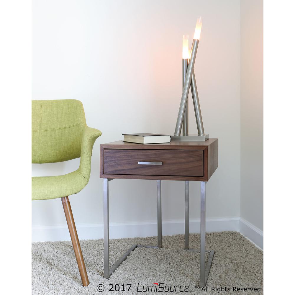 Walnut Wood, Stainless Steel Silver Frame Roman End Table. Picture 10