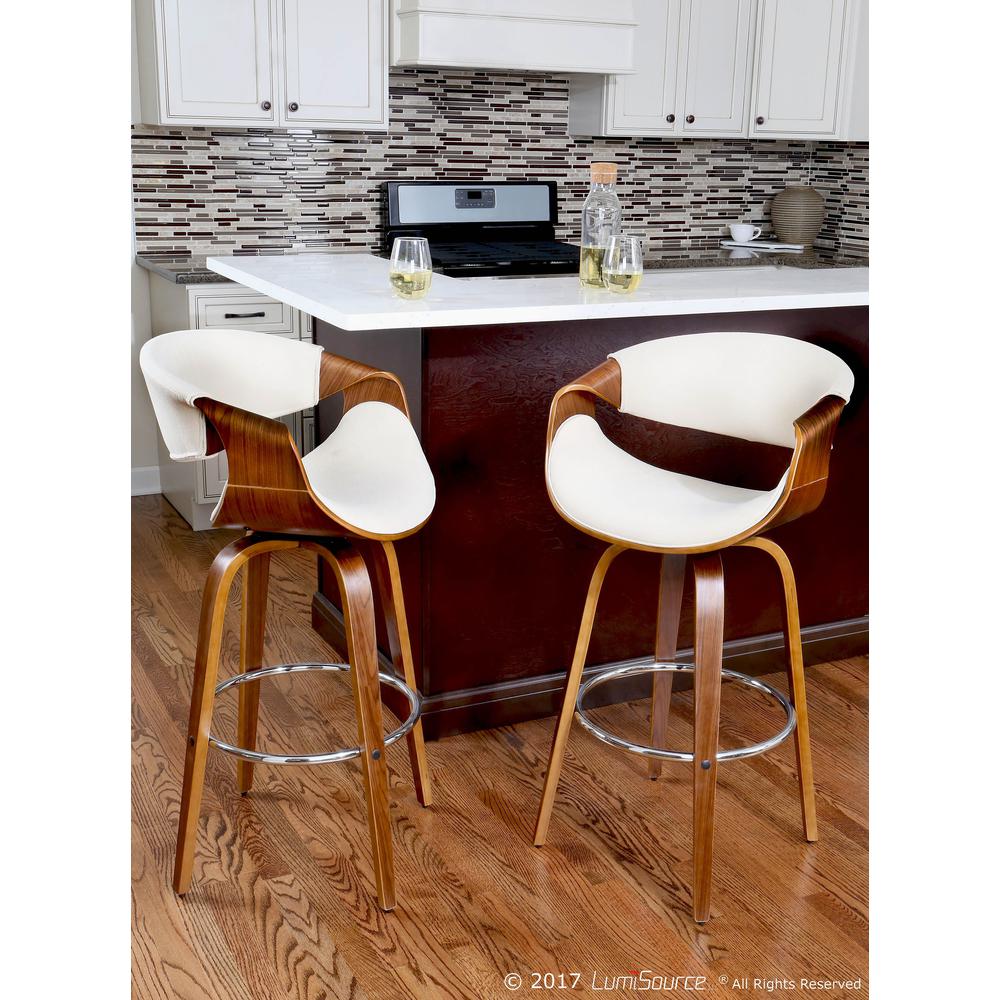Walnut Wood, Cream Fabric, Chrome Curvini 24'' Counter Stool - Set of 2. Picture 8