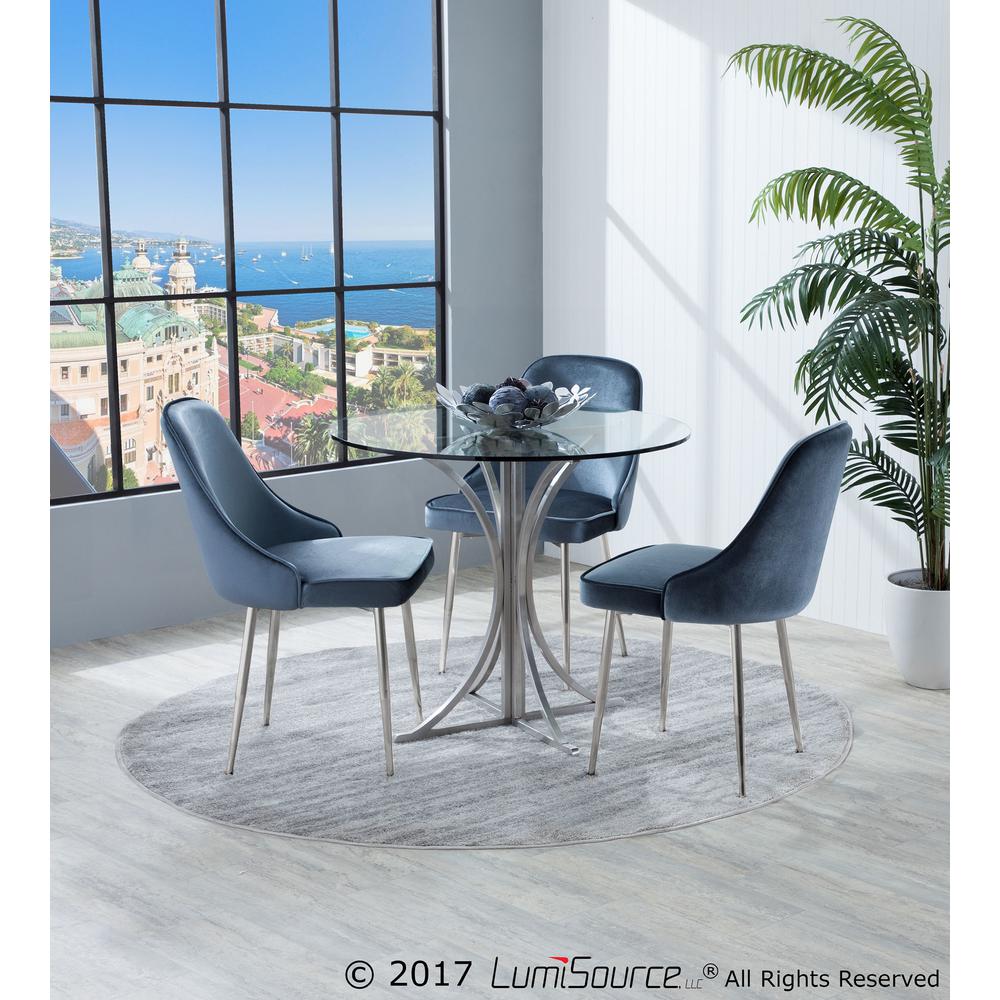 Chrome Frame, Blue Velvet Fabric Marcel Dining Chair - Set of 2. Picture 8