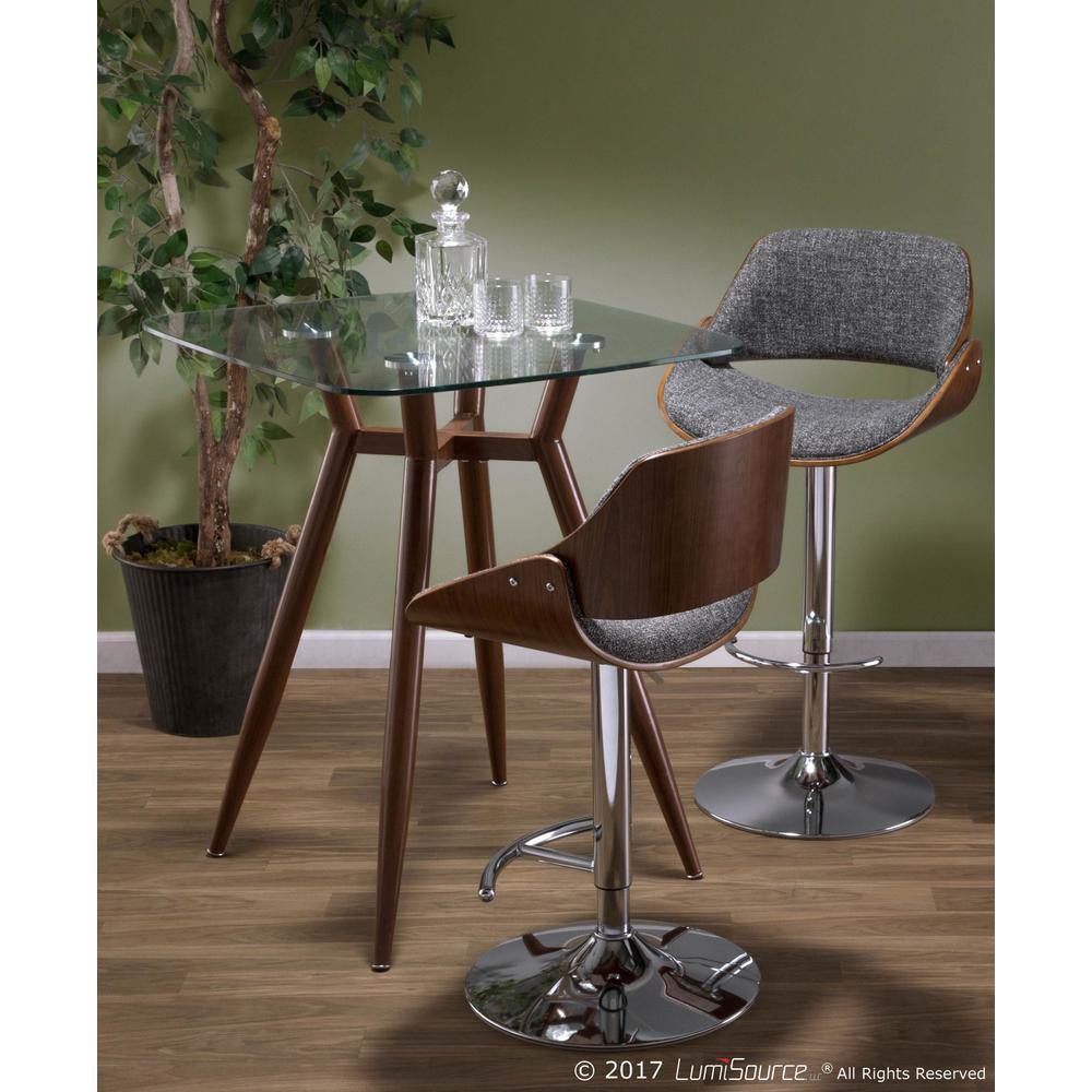 Chrome, Walnut Wood, Grey Noise Fabric Fabrizzi Adjustable Barstool - Set of 2. Picture 11
