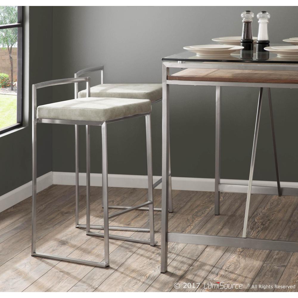 Stainless Steel, Light Grey Cowboy Fabric Fuji Stacker Counter Stool - Set of 2. Picture 11