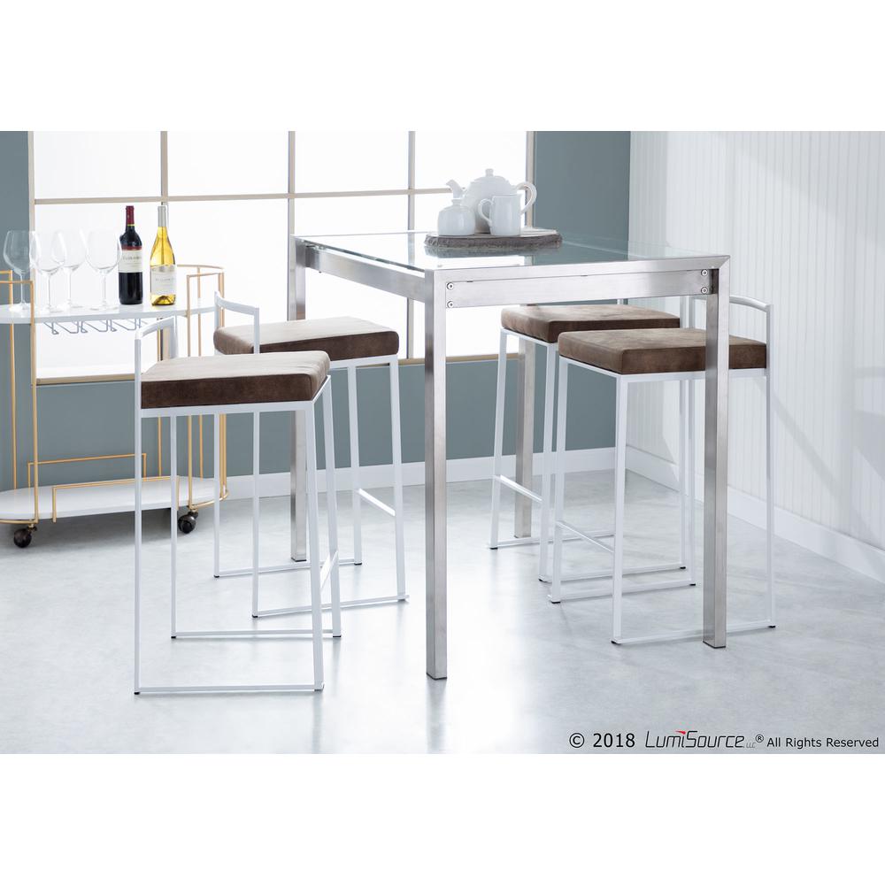 White, Brown Cowboy Fabric Fuji Stacker Counter Stool - Set of 2. Picture 10