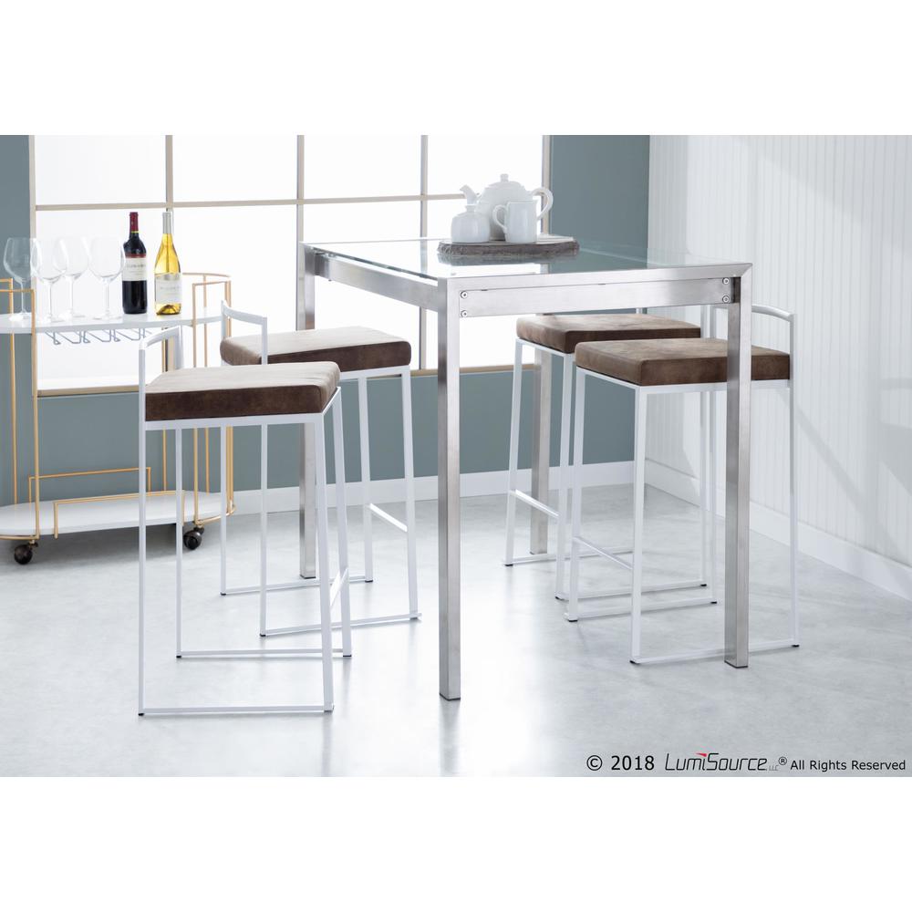 White, Brown Cowboy Fabric Fuji Stacker Counter Stool - Set of 2. Picture 11