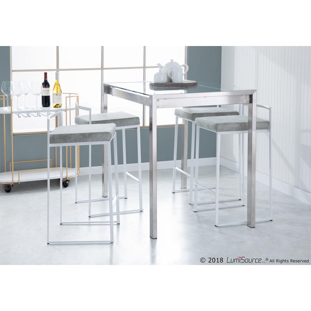 White, Light Grey Cowboy Fabric Fuji Stacker Counter Stool - Set of 2. Picture 10