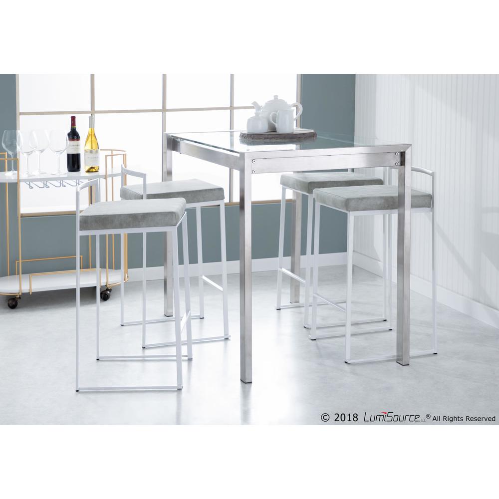 White, Light Grey Cowboy Fabric Fuji Stacker Counter Stool - Set of 2. Picture 11