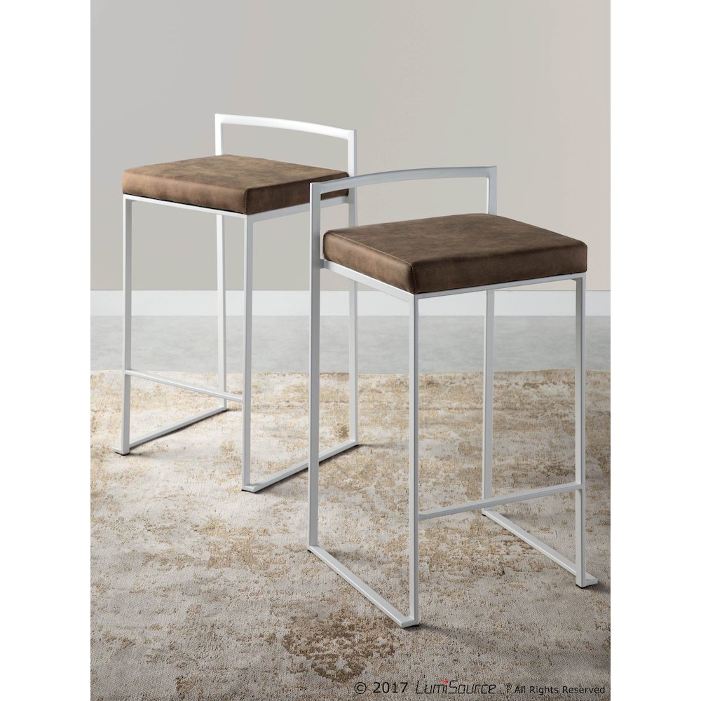 White, Brown Cowboy Fabric Fuji Stacker Counter Stool - Set of 2. Picture 12