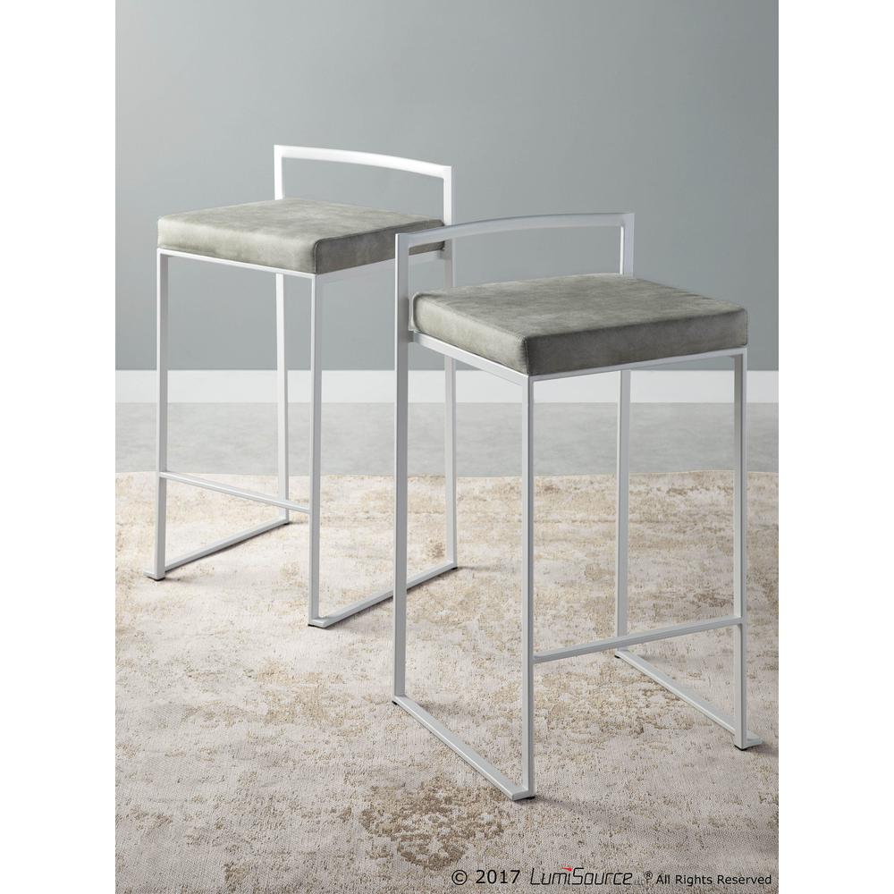 White, Light Grey Cowboy Fabric Fuji Stacker Counter Stool - Set of 2. Picture 9