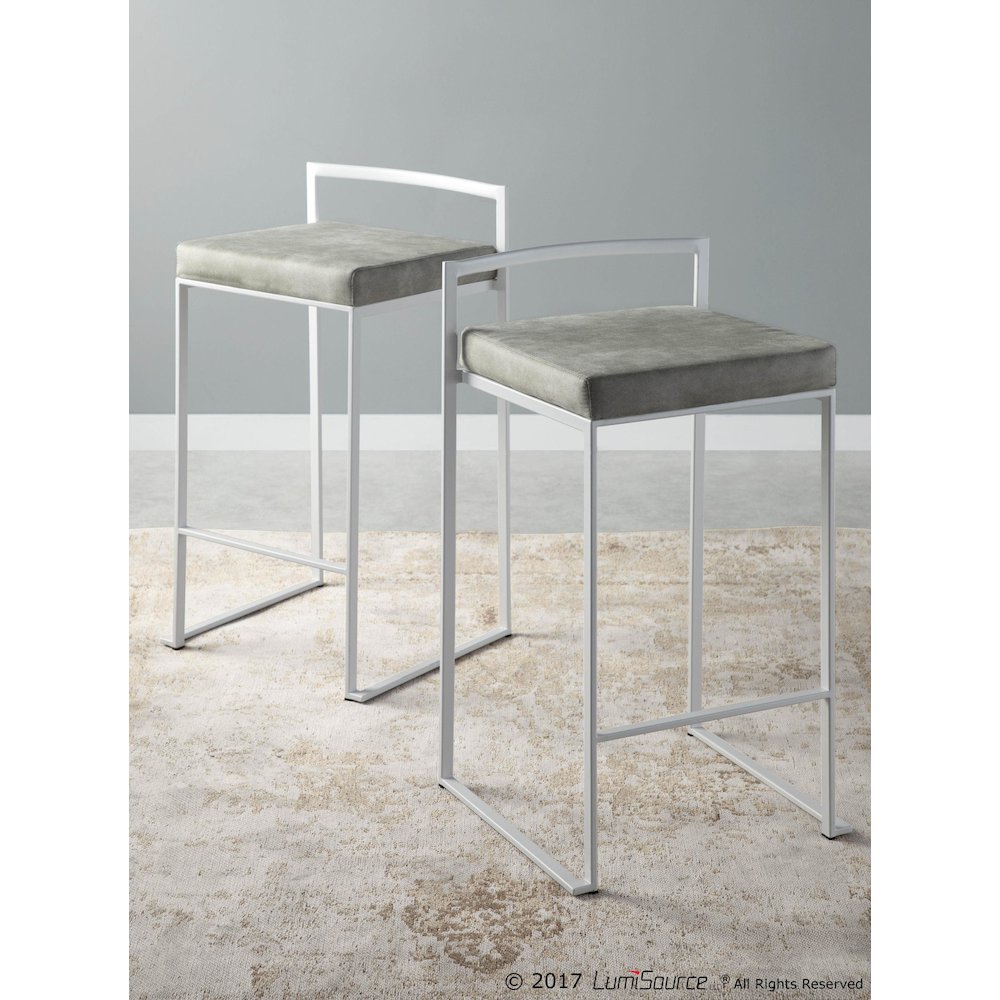 White, Light Grey Cowboy Fabric Fuji Stacker Counter Stool - Set of 2. Picture 12