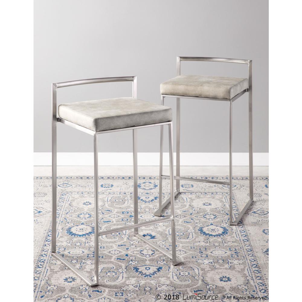 Stainless Steel, Light Grey Cowboy Fabric Fuji Stacker Counter Stool - Set of 2. Picture 10
