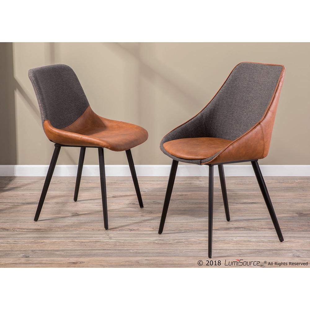 Black Metal, Brown PU, Grey Fabric Marche Two-Tone Chair - Set of 2. Picture 9