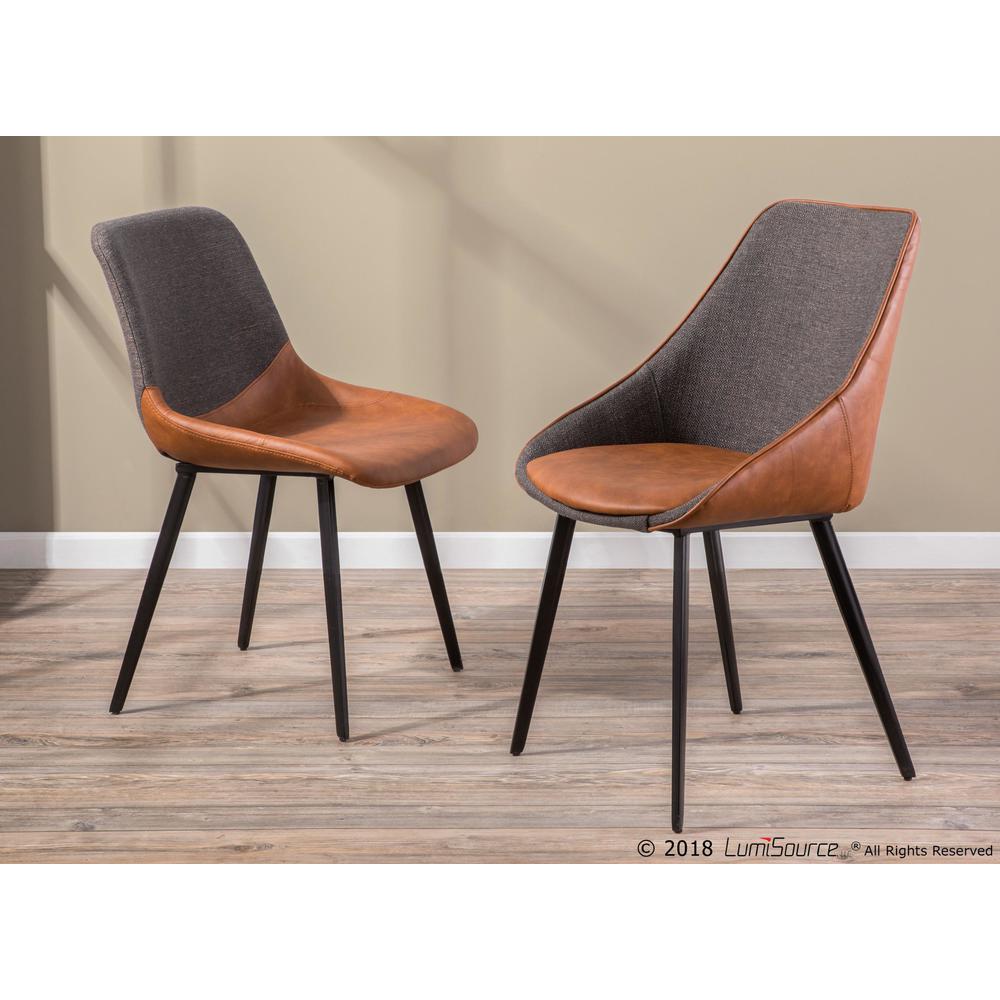 Black Metal, Brown PU, Grey Fabric Marche Two-Tone Chair - Set of 2. Picture 11