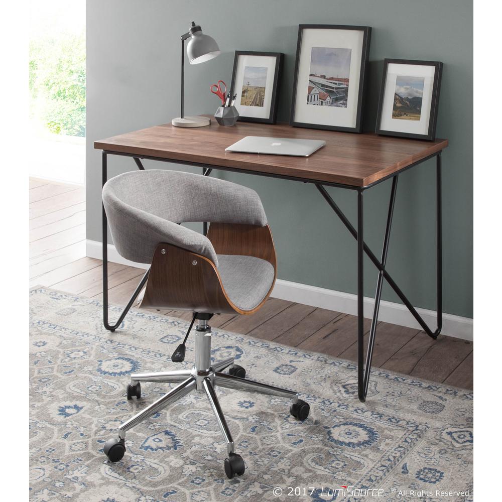 Walnut, Light Grey Vintage Mod Office Chair. Picture 9