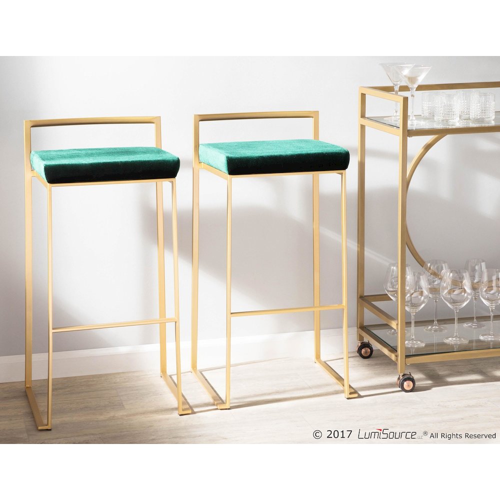 Fuji Stacker 30" Fixed-Height Barstool - Set of 3 in Gold Metal. Picture 8