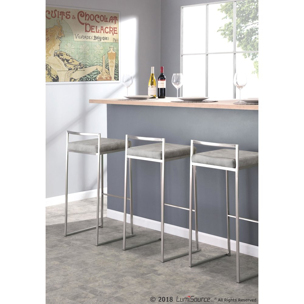 Fuji Stacker 30" Fixed-Height Barstool - Set of 3 in Stainless Steel. Picture 11