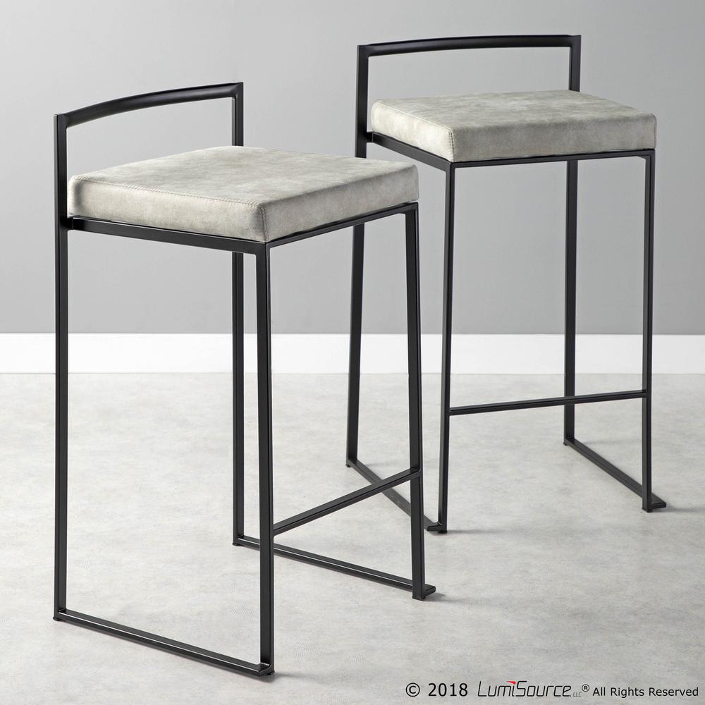 Black, Light Grey Cowboy Fabric Fuji Stacker Counter Stool - Set of 2. Picture 10