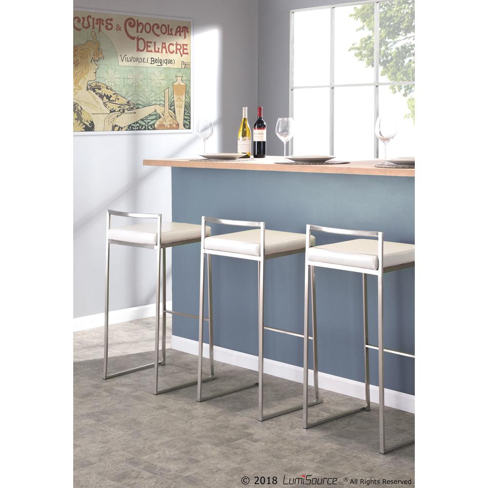 Fuji Contemporary Stackable Barstool with White Faux Leather - Set of 2. Picture 8