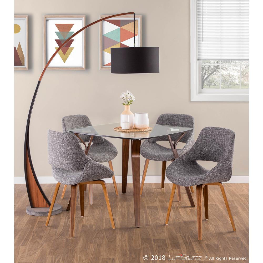 Fabrico Mid-Century Modern Dining/Accent Chair in Walnut and Grey Noise Fabric - Set of 2. Picture 9