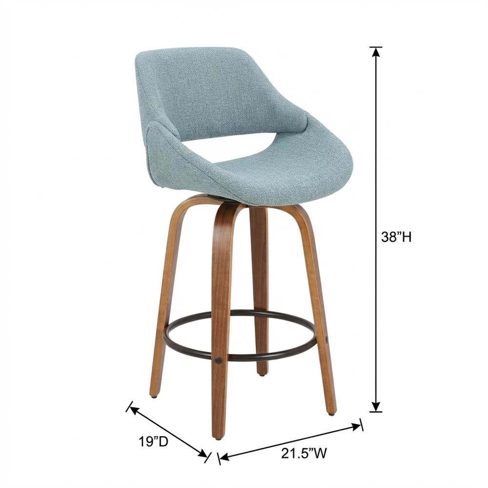 Walnut and Blue Noise Fabric Counter Stools, Mid-Century Modern Style, Set of 2. Picture 6