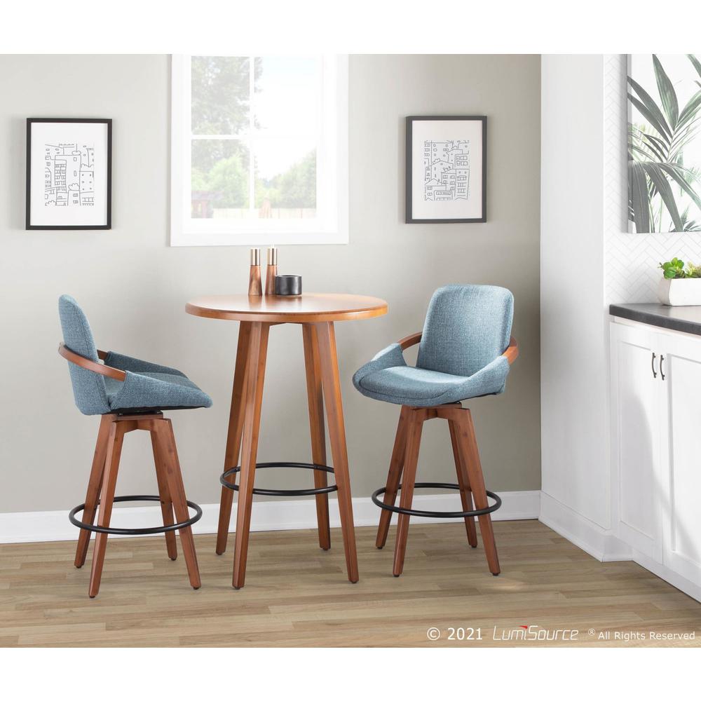 Walnut Bamboo, Blue Noise Fabric, Black Metal Cosmo Counter Stool. Picture 9