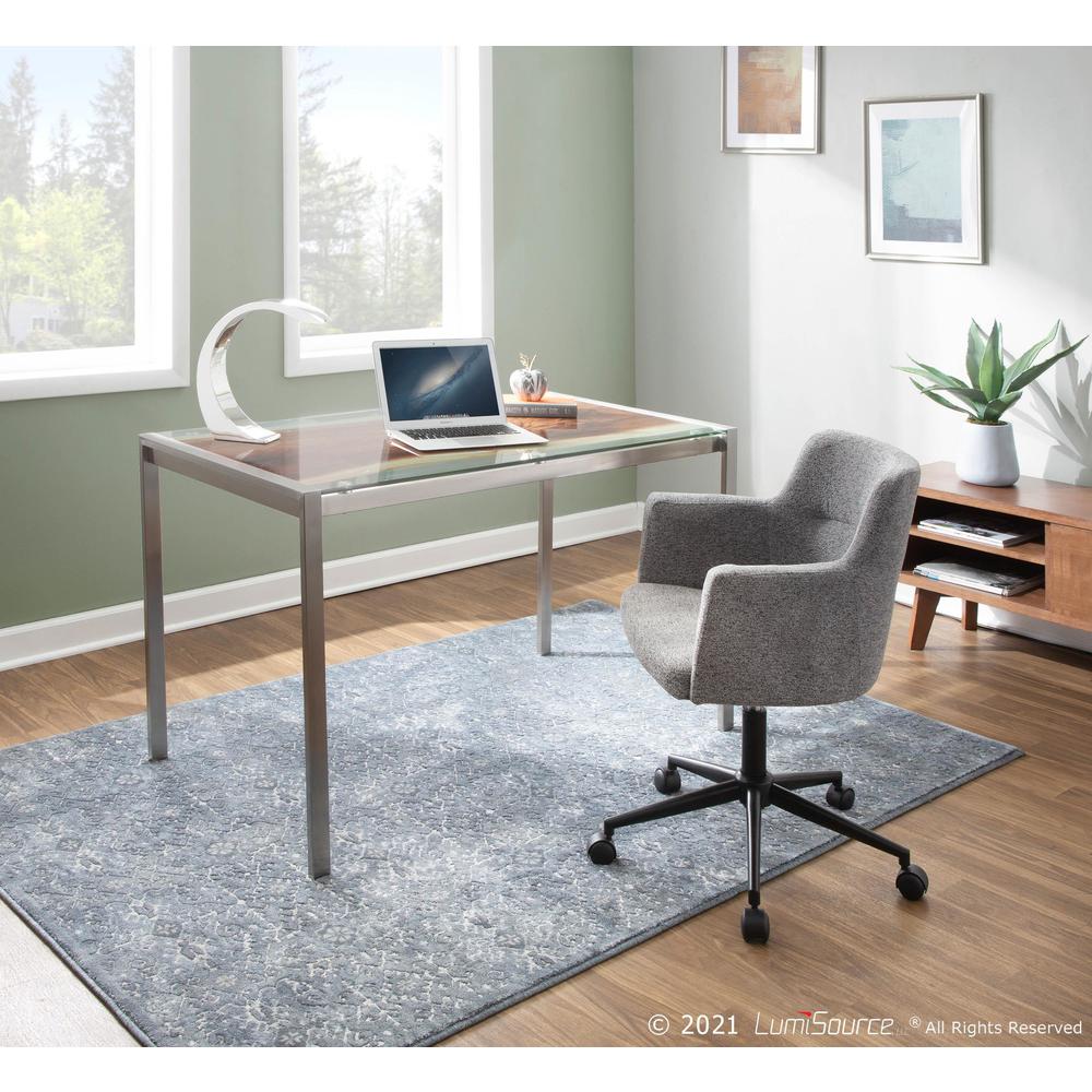 Stainless Steel, Printed Glass Live Edge Table. Picture 8
