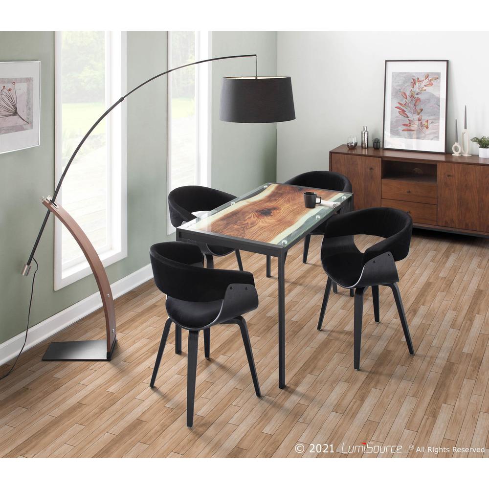 Black Wood, Black Velvet Vintage Mod Chair - Set of 2. Picture 12