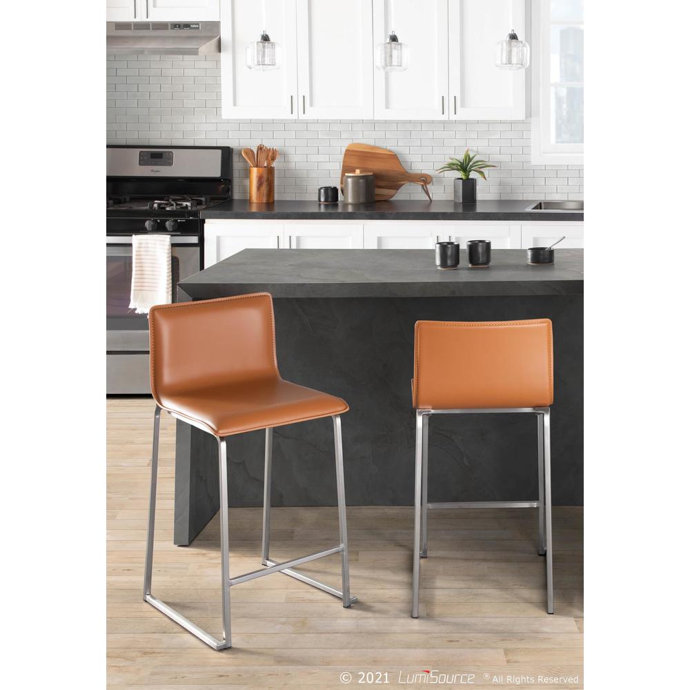 Stainless Steel, Camel PU Mara Counter Stool - Set of 2. Picture 8