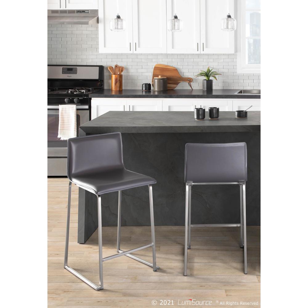 Stainless Steel, Grey PU Mara Counter Stool - Set of 2. Picture 9