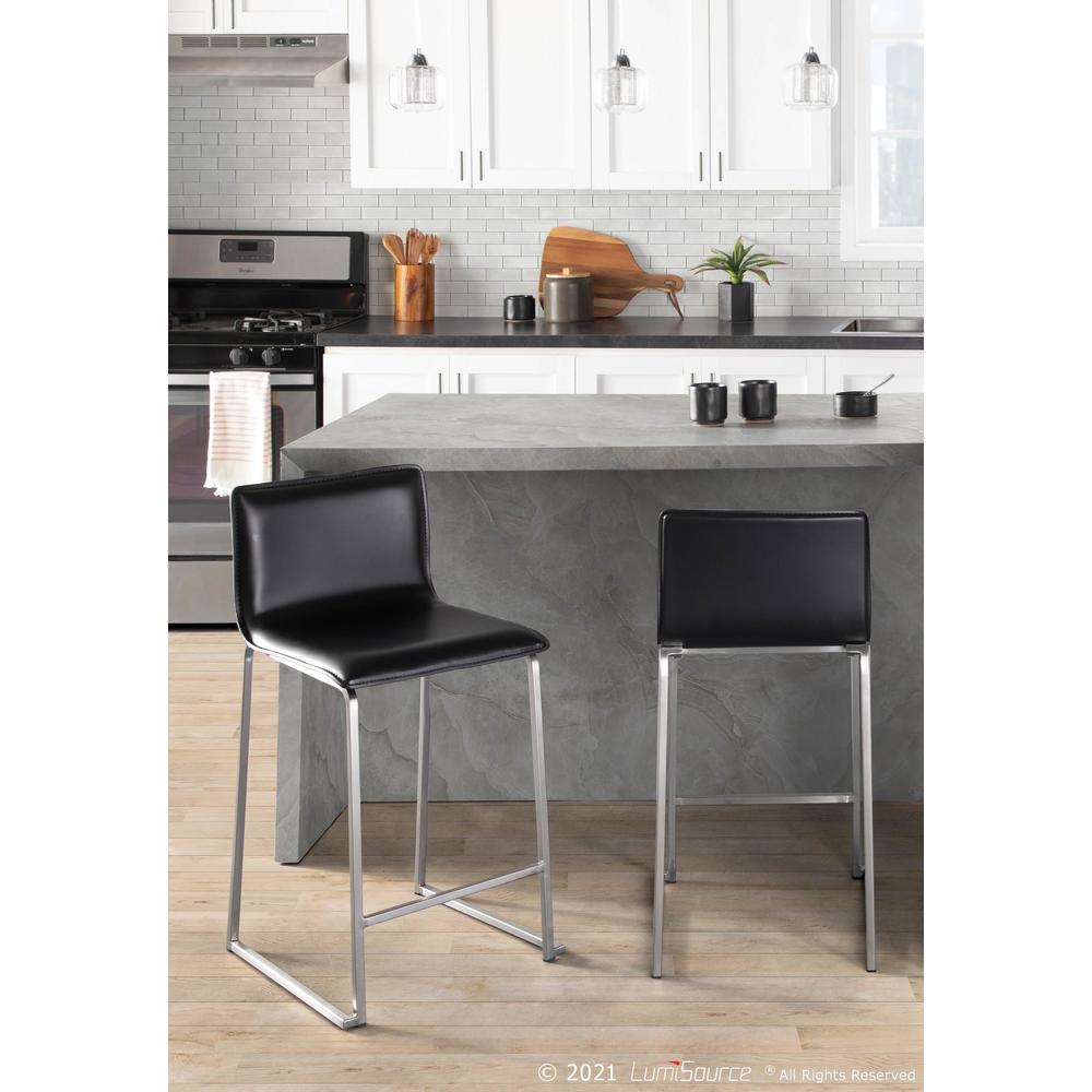 Stainless Steel, Black PU Mara Counter Stool - Set of 2. Picture 8
