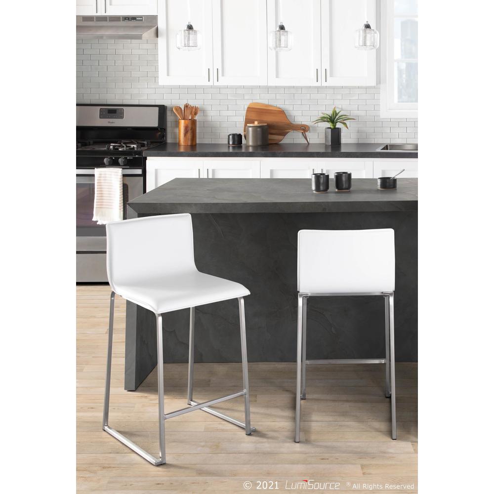 Stainless Steel, White PU Mara Counter Stool - Set of 2. Picture 8