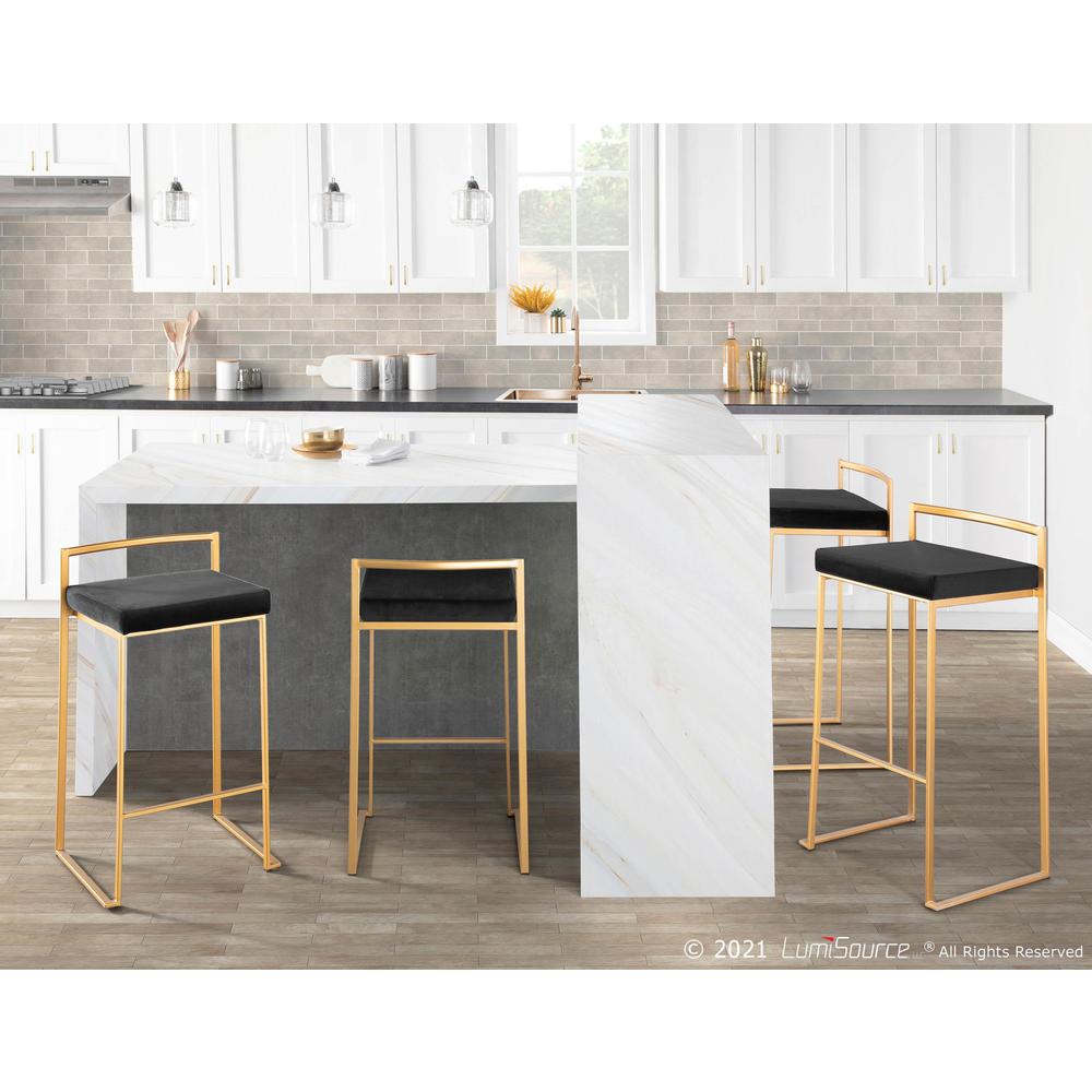 Gold Metal, Black Velvet Fuji Stacker Counter Stool - Set of 2. Picture 9