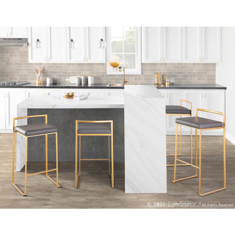 Gold Metal, Grey PU Fuji Stacker Counter Stool - Set of 2. Picture 9