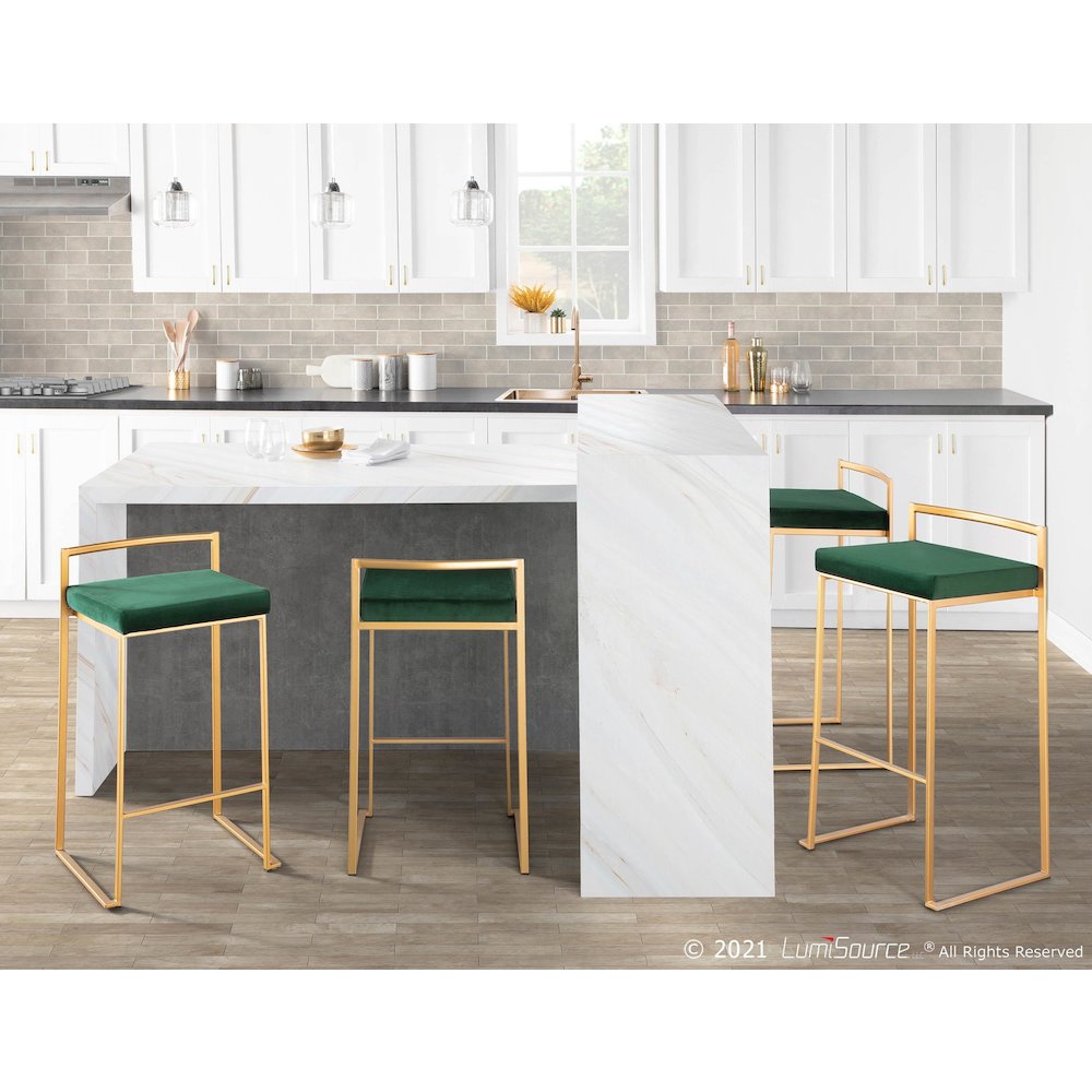 Fuji Stacker 30" Fixed-Height Barstool - Set of 3 in Gold Metal. Picture 9