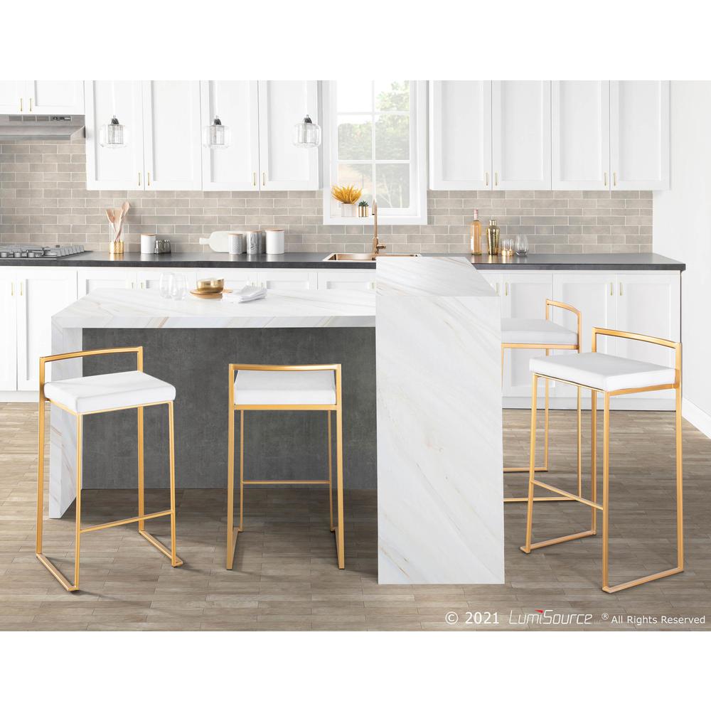 Gold Metal, White Velvet Fuji Stacker Barstool - Set of 2. Picture 8
