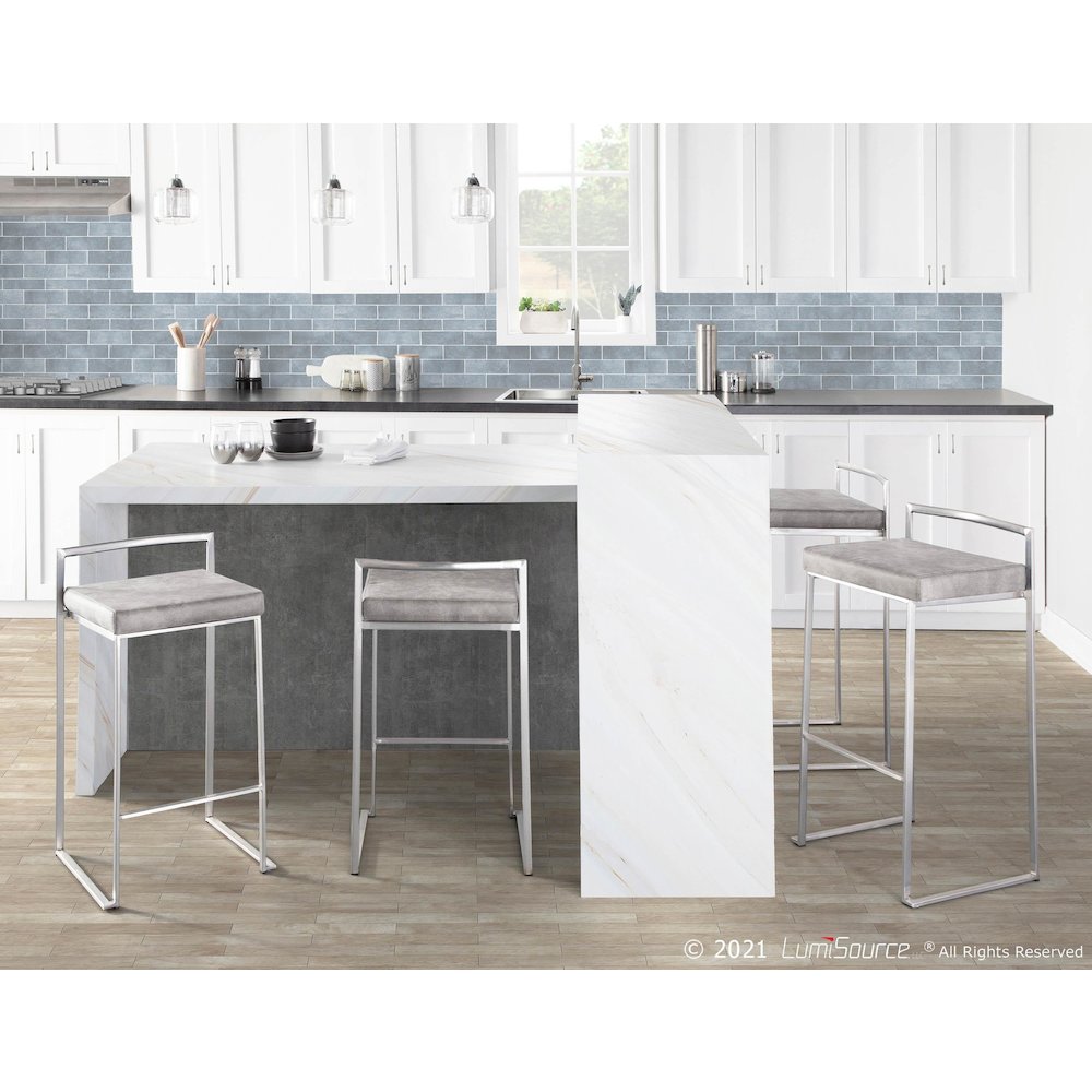 Fuji Stacker 30" Fixed-Height Barstool - Set of 3 in Stainless Steel. Picture 9