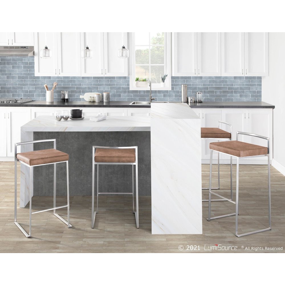 Fuji Stacker 30" Fixed-Height Barstool - Set of 3 in Stainless Steel. Picture 11
