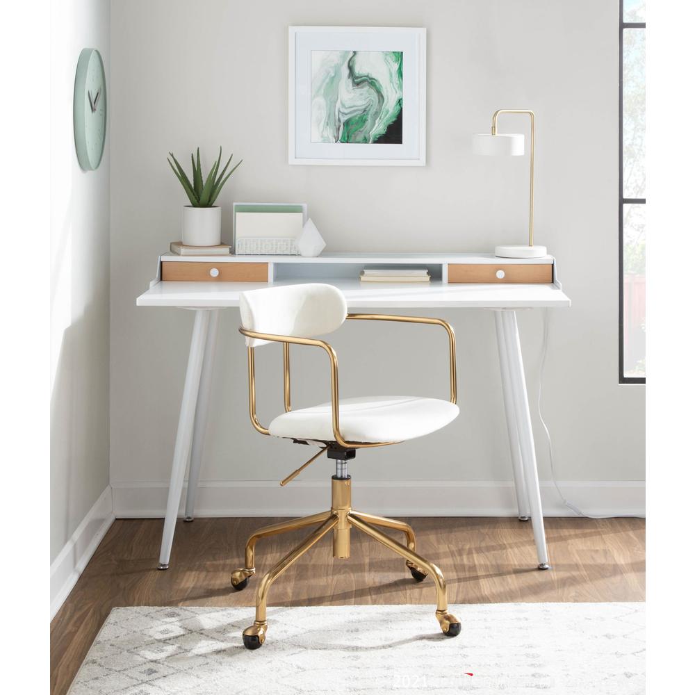 White Steel, White Wood, Natural Wood Harvey Desk. Picture 8