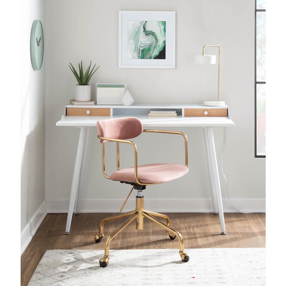 White Steel, White Wood, Natural Wood Harvey Desk. Picture 9