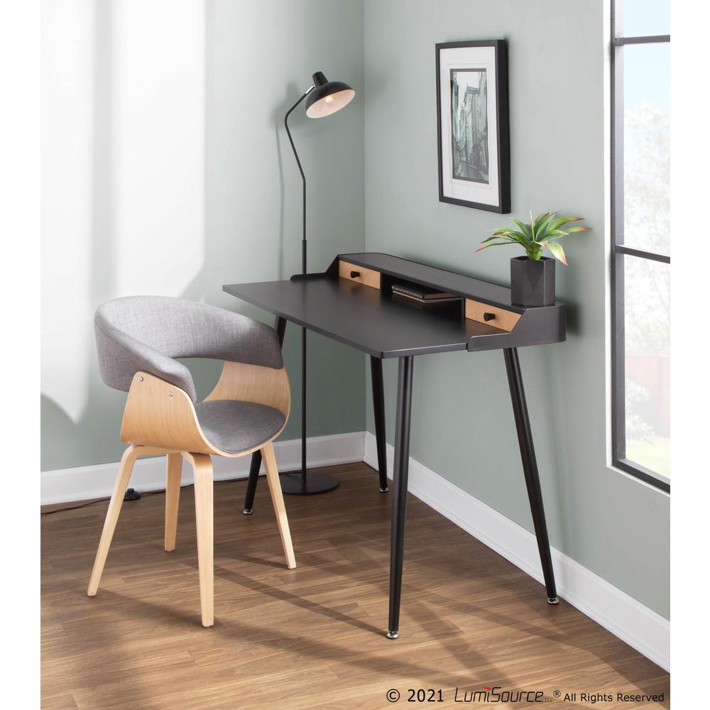 Black Steel, Black Wood, Natural Wood Harvey Desk. Picture 8
